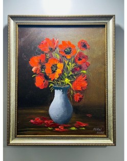 Yağlı Boya Vazoda Çiçek Manzarası 