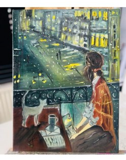 Yağlı Boya Balkonda Düşünceler Tablo