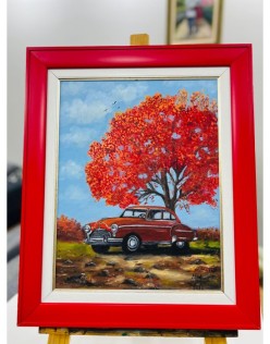 Yağlı Boya Retro Araba Tablo