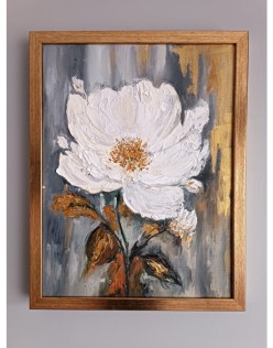 Yağlı Boya Gold Detaylı Çiçek Tablo