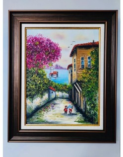 Yağlı Boya Manzaralı Sokak Tablo